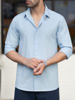 پیراهن لنین آبی کارلوتی  کد sh439