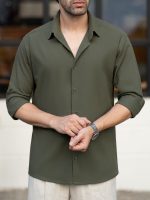 پیراهن لنین سبز تیره کارلوتی کد sh437