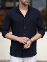 پیراهن لنین سورمه ای کارلوتی کد sh440